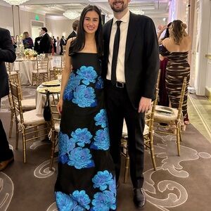 Lulus Yavanna Black and Blue Floral Jacquard Shift Maxi Dress